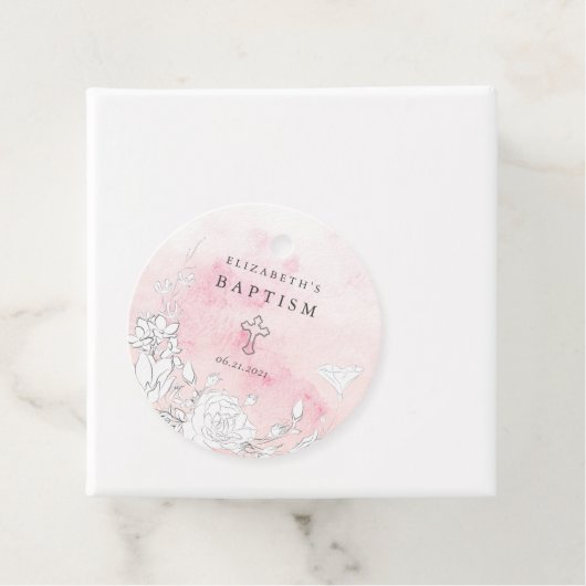モダン赤面フローラ洗礼メッセージカード フェイバータグ (インサイチュ)