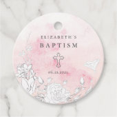 モダン赤面フローラ洗礼メッセージカード フェイバータグ (正面)