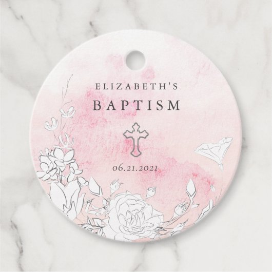 モダン赤面フローラ洗礼メッセージカード フェイバータグ (正面)