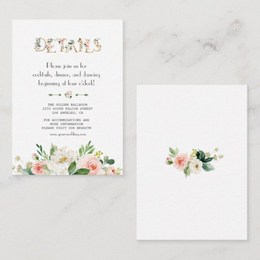 モダン赤面フローラ結婚文字詳細 エンクロージャーカード (正面/裏面)