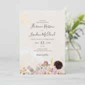 モダン赤面フローラ |シンプルカジュアル大理石結婚の 招待状 (スタンド正面)