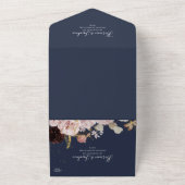 モダン赤面フローラ |ネイビーフレームシールと送信 オールインワン招待状 (外側)