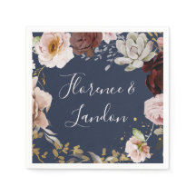 モダン赤面フローラ |ネイビー結婚ズ・ナプキンス