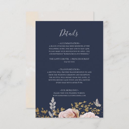 モダン赤面フローラ |ネイビー詳細エンクロージャカード エンクロージャーカード (正面/裏面)