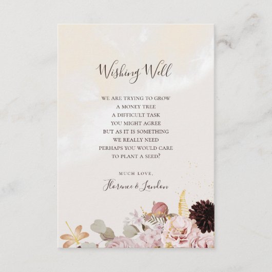 モダン赤面フローラ |大理石結婚の願い井戸 エンクロージャーカード (正面)