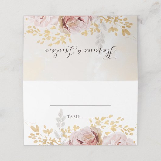 モダン赤面フローラ |折り畳まれた水彩色 プレイスカード (外部開封)