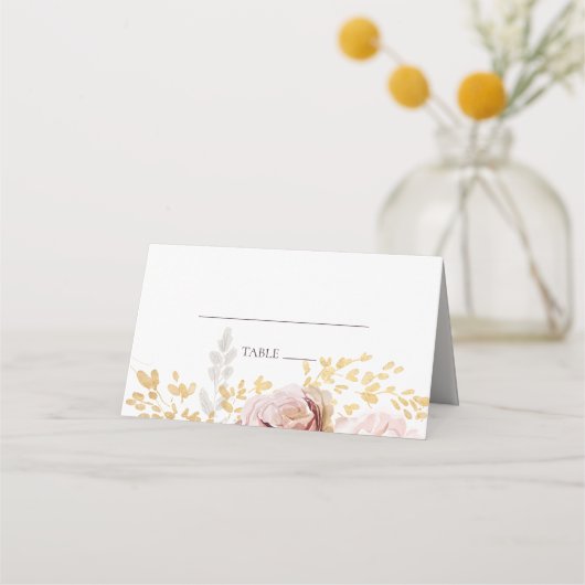 モダン赤面フローラ |折り畳まれた水彩色 プレイスカード (正面)