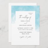 モダン赤面ブルーウォーターカラー結婚式招待状 招待状 (正面/裏面)