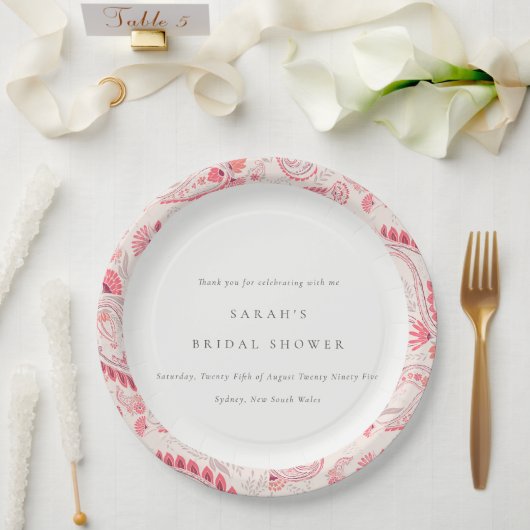 モダン赤面ペイズリータイポグラフィブライダルシャワールーン ペーパープレート (ウェディング)