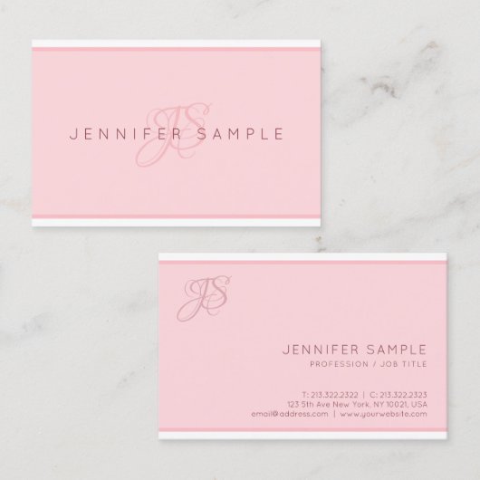 モダン赤面モノグラムのピンクミニマルテンプレート 名刺 (正面/裏面)