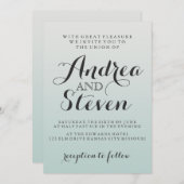 モダン赤面ライトアクア結婚式招待状 招待状 (正面/裏面)