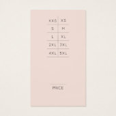 モダン赤面ロゴ衣料品価格ラベル(サイズチャート付) (裏面)
