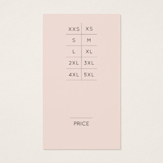 モダン赤面ロゴ衣料品価格ラベル（サイズチャート付） (裏面)