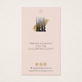 モダン赤面ロゴ衣料品価格ラベル(サイズチャート付) (正面)