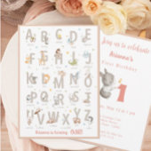 モダン赤面動物アルファベットABC最初の誕生日 招待状