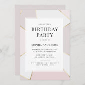 モダン赤面及び金箔幾何誕生日 招待状 (正面/裏面)