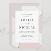 モダン赤面及び金結婚箔 招待状 (正面/裏面)