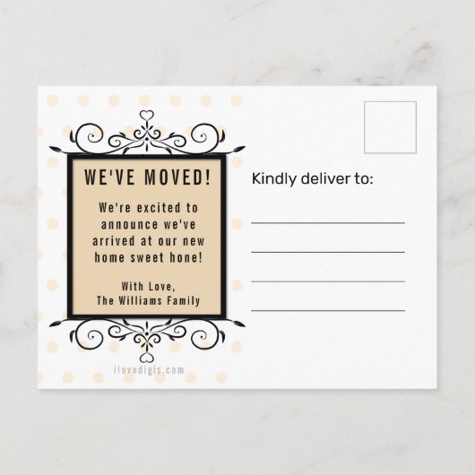 モダン赤面引っ越しましたファミリのサイン移動 案内ポストカード (裏面)