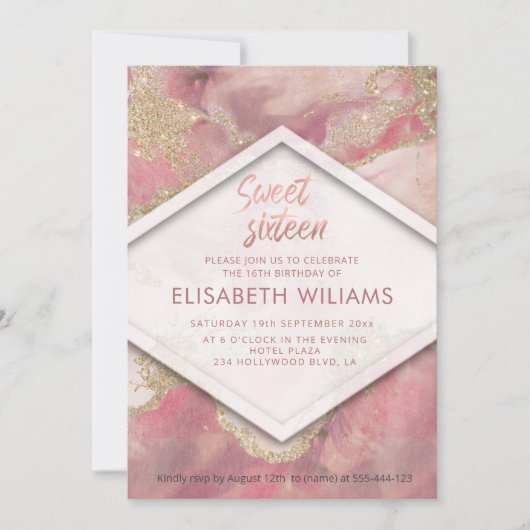 モダン赤面水色の洗いキラキラ 招待状 (正面)