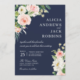 モダン赤面水色フローラ結婚式招待状 招待状