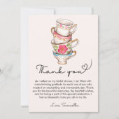 モダン赤面茶パーティーブライダルシャワー サンキューカード (正面)