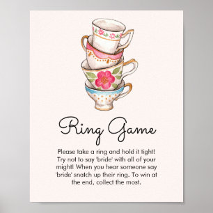モダン赤面茶パーティーリングや輪ゲームブライダルシャワー ポスター