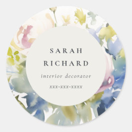 モダン赤面薄紫水彩画バラフローラ事業 ラウンドシール