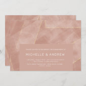 モダン赤面金ゴールド婚約パーティ 招待状 (正面/裏面)