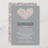 モダン赤面&グレイフローラハートブライダル昼食 招待状 (正面/裏面)