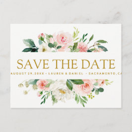 モダン赤面 |フローラ金ゴールドウェディング日付を保存 案内ポストカード