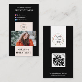 モダン赤面&ブラックメイクアップ美容師QRコード 名刺