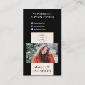 モダン赤面&ブラックメイクアップ美容師QRコード 名刺 (正面)