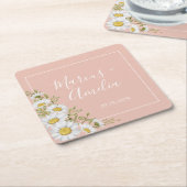 モダン赤面&ホワイトデイジー結婚ズ スクエアペーパーコースター (アングル)