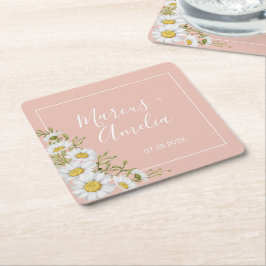 モダン赤面&ホワイトデイジー結婚ズ スクエアペーパーコースター