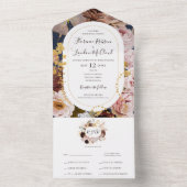 モダン赤面 |大理石ネイビーフレームシールと送信 オールインワン招待状 (内側)