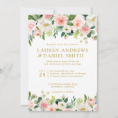 モダン赤面 |金ゴールドシック・ボタニカル・ガーランド結婚ズ 招待状 (正面)