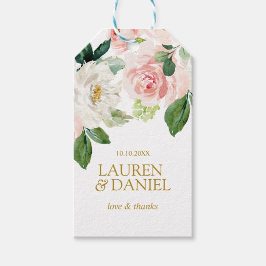 モダン赤面 |金ゴールド感謝していより好結婚き ギフトタグ (正面)