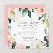 モダン赤面 | All in one Pink Botanical 結婚's 招待状 (正面/裏面)