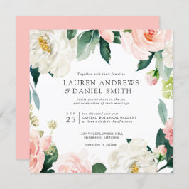 モダン赤面 | Chic Botanical Garland 結婚's 招待状