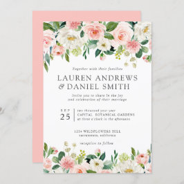 モダン赤面 | Chic Botanical Garland 結婚's 招待状