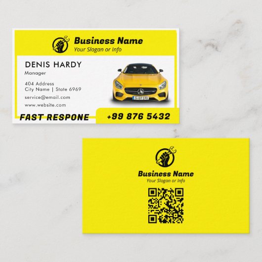 モダン車の整備士 |黄色 名刺 (正面/裏面)