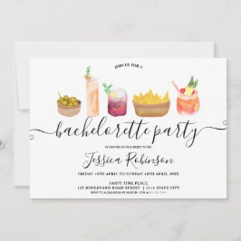 モダン軽食カクテル水彩バチェロレッテ 招待状