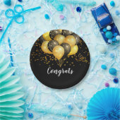 モダン退職パーティーブラックと金ゴールド ペーパープレート (パーティー)