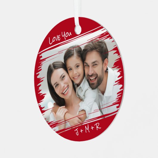 モダン通りアート写真を追加Love Youクリスマス メタルオーナメント (正面左)