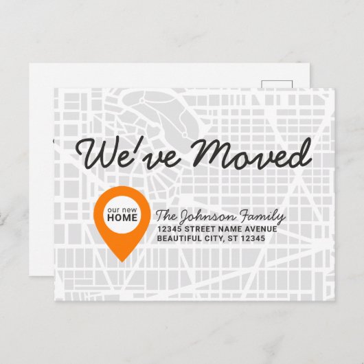 モダン通りマップのピン引っ越しました新しいホーム移動 案内ポストカード (正面/裏面)