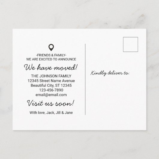 モダン通りマップのピン引っ越しました新しいホーム移動 案内ポストカード (裏面)