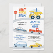 モダン道カラフル路交通1歳の誕生日 招待状 (正面)
