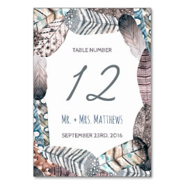 モダン部族の羽毛ボヘミ結婚アン テーブルナンバー