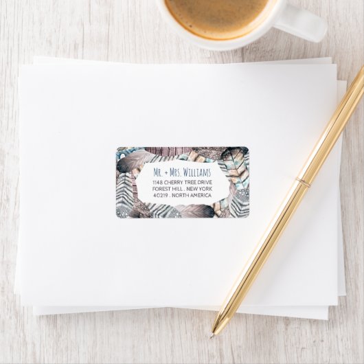 モダン部族の羽毛ボヘミ結婚アン ラベル (インサイチュ)