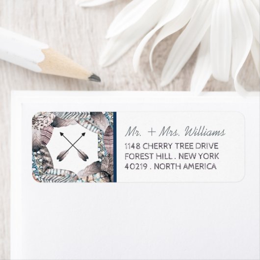 モダン部族の羽毛ボヘミ結婚アン ラベル (インサイチュ)